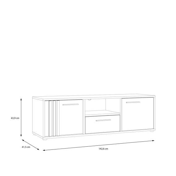 Tv-benk CARDIGAN - 143x44 cm - eik artisan - hvit matt - 2 dører - 1 skuff