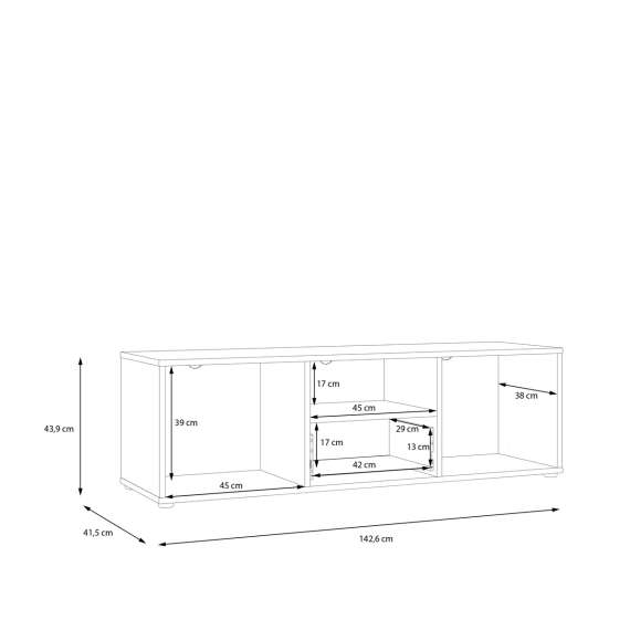 Tv-benk CARDIGAN - 143x44 cm - eik artisan - hvit matt - 2 dører - 1 skuff