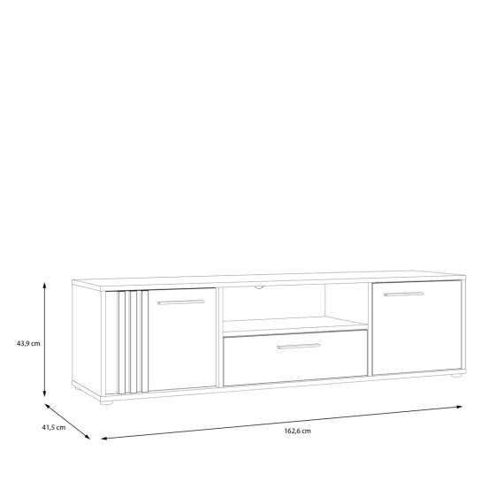 Tv-benk CARDIGAN - 163x44 cm - eik artisan - hvit matt - 2 dører - 1 skuff