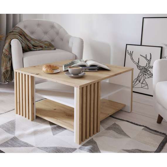 Sofabord CARDIGAN - 80x80 cm - eik artisan - hvit matt
