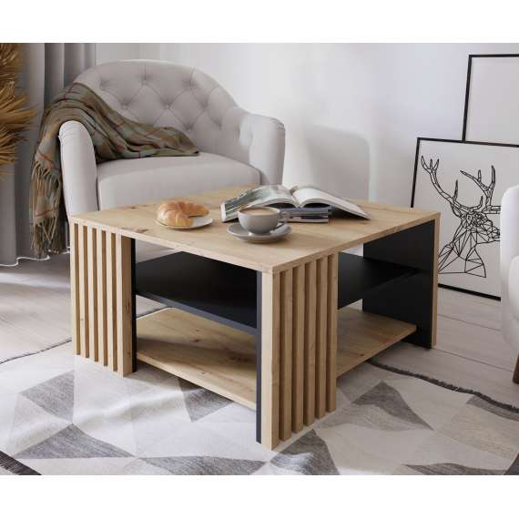 Sofabord CARDIGAN - 80x80 cm - eik artisan - svart matt