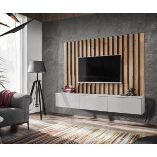 Vegghengt tv-benk Verti II 180 cm - eik artisan - perle grå - spiler