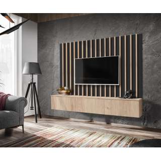 Vegghengt tv-benk Verti II 180 cm - eik hickory - svart matt - spiler