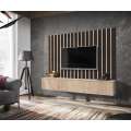 Vegghengt tv-benk Verti 180 cm - eik hickory - svart matt - spiler