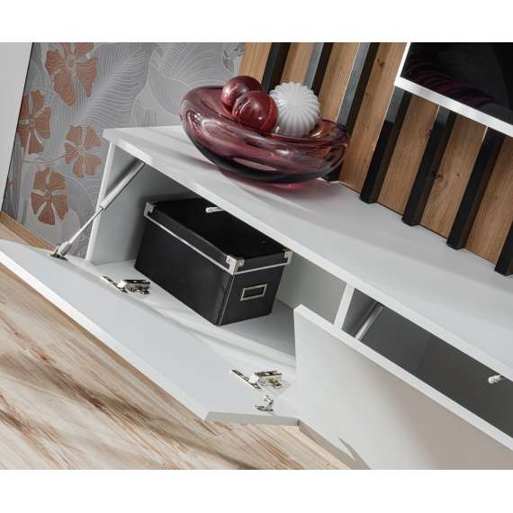 Vegghengt tv-benk Verti II 180 cm - eik hickory - svart matt - spiler