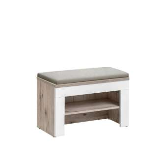 Sittebenk Gustavo m/pute 60x44 cm - eik wellington - hvit høyglans - pute