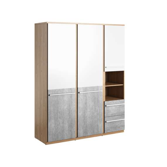 Garderobeskap Plano 150x191 cm - 3 dører - 2 skuffer