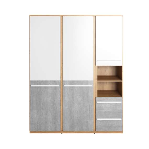 Garderobeskap Plano 150x191 cm - 3 dører - 2 skuffer