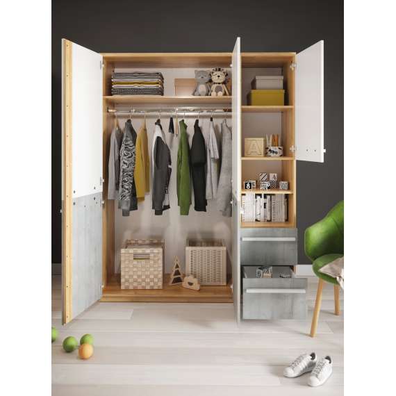 Garderobeskap Plano 150x191 cm - 3 dører - 2 skuffer