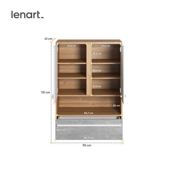 Skap Plano 90x131 cm - hyller - oppbevaringsskuff