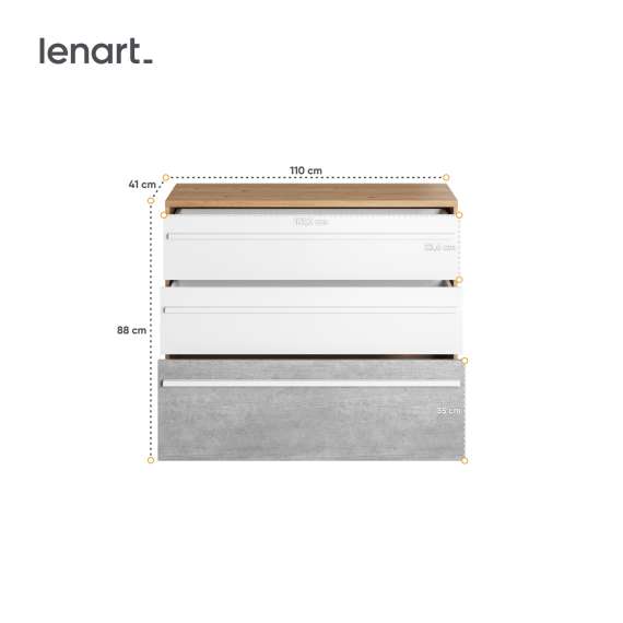 Kommode Plano 110x88 cm - 3 skuffer