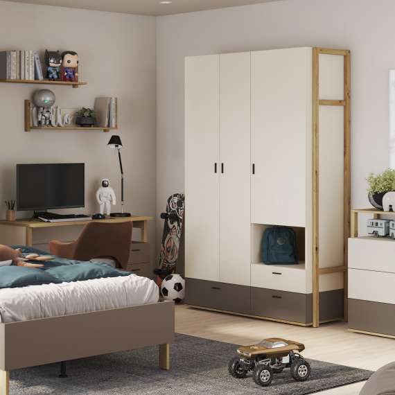 Garderobeskap Lenny 135x210 cm - 3 dører - 3 skuffer