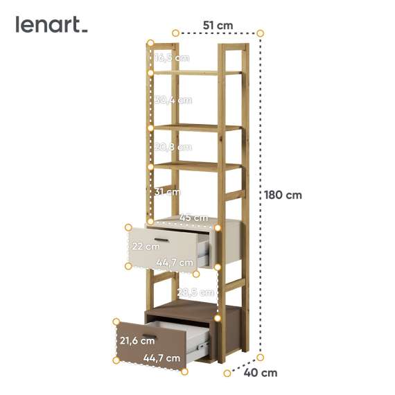 Reol Lenny 51x180 cm - 2 skuffer