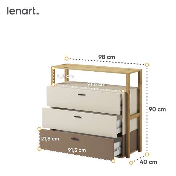 Kommode Lenny 98x90 cm - 3 skuffer