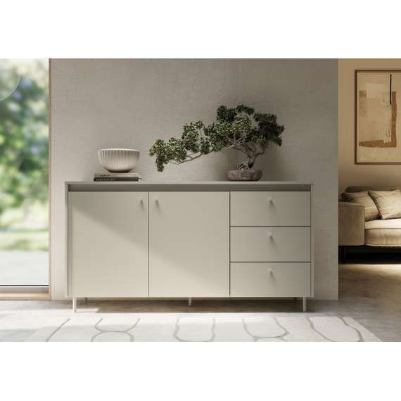 Skjenk Torino 151x80 cm - cashmere - 2 dører - 3 skuffer