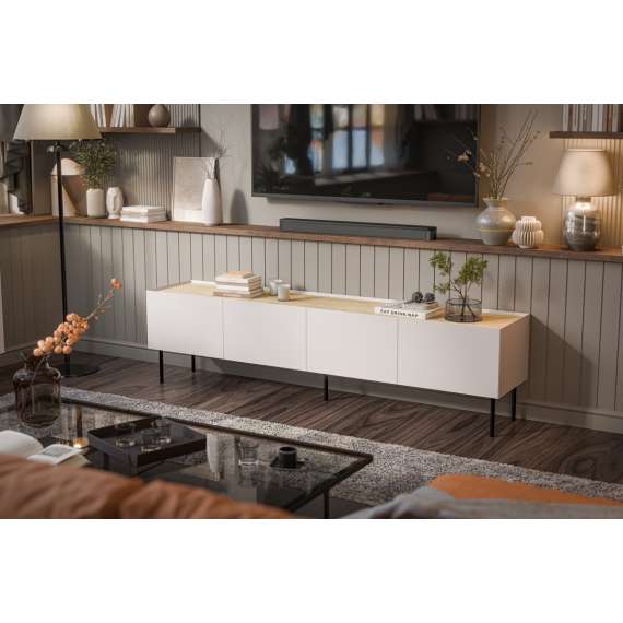 Tv-benk Fellini 200x52 - cashmere og eik - 4 dører