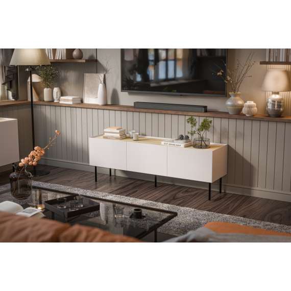 Tv-benk Fellini 150x52 - cashmere og eik - 3 dører