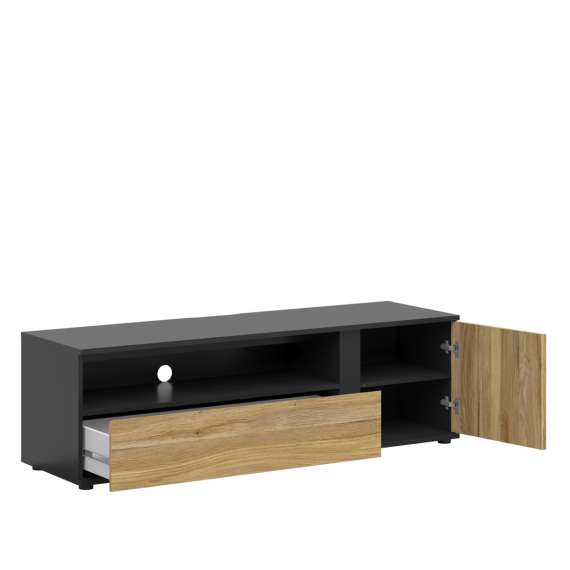 Tv-benk LUEN - 155x47 cm - eik - svart matt - 1 dør - 1 skuff