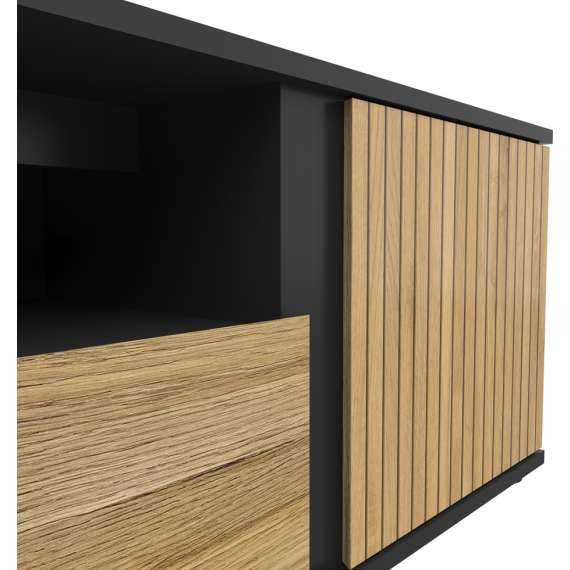 Tv-benk LUEN - 155x47 cm - eik - svart matt - 1 dør - 1 skuff