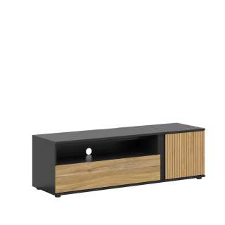 Tv-benk LUEN - 155x47 cm - eik - svart matt - 1 dør - 1 skuff