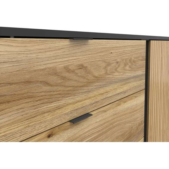 Skjenk LUEN - 143x76 cm - eik - svart matt - 1 dør - 3 skuffer