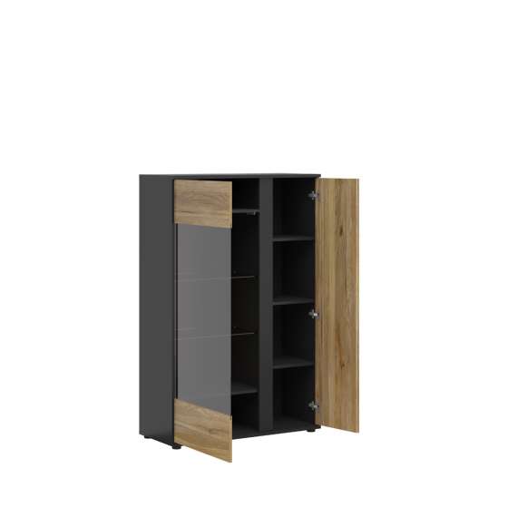 Vitrineskap LUEN - 95x146 cm - eik - svart matt - 2 dører