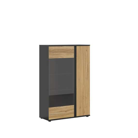 Vitrineskap LUEN - 95x146 cm - eik - svart matt - 2 dører