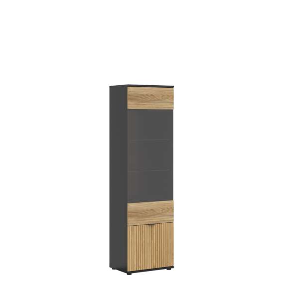 Vitrineskap LUEN - 57x196 cm - eik - svart matt - 1 dør