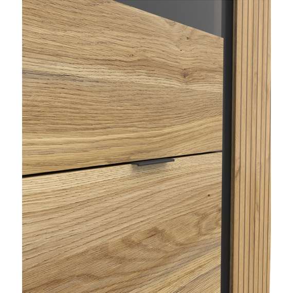 Vitrineskap LUEN - 70x196 cm - eik - svart matt - 3 dører