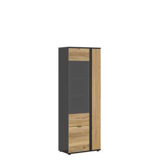 Vitrineskap LUEN - 70x196 cm - eik - svart matt - 3 dører