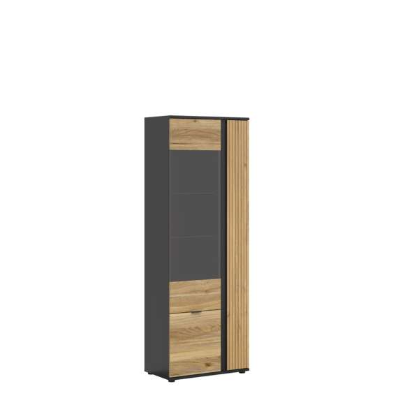 Vitrineskap LUEN - 70x196 cm - eik - svart matt - 3 dører