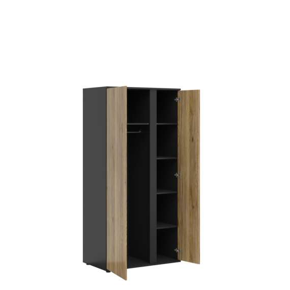Garderobeskap LUEN - 95x196 cm - eik - svart matt - 2 dører