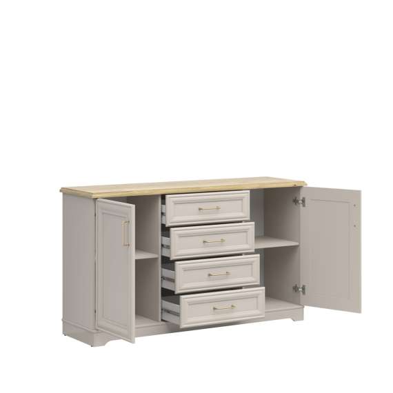 Skjenk Anga 154x90 cm - 4 skuffer - 2 dører - cashmere - eik mauvella