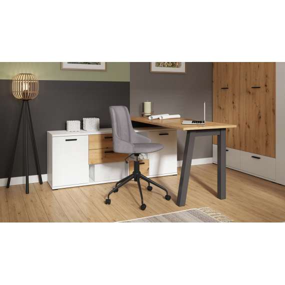 Skrivebord Homeland 150x156x73 cm - eik artisan - hvit matt - svart ben