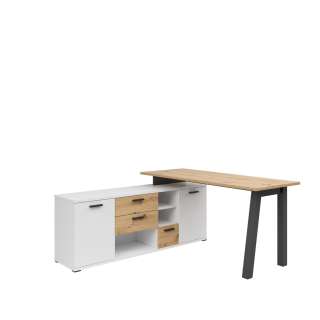 Skrivebord Homeland 150x156x73 cm - eik artisan - hvit matt - svart ben