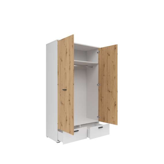 Garderobeskap Homeland 119x216 cm - eik artisan - hvit matt
