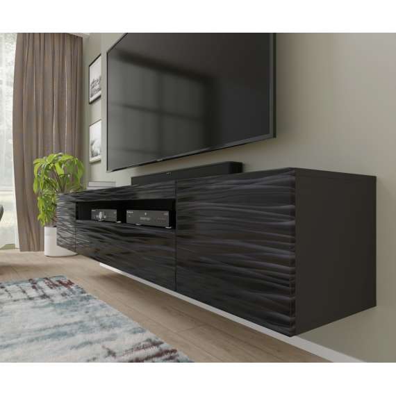 Tv-benk AURA 200 cm - svart sahara - 3 dører