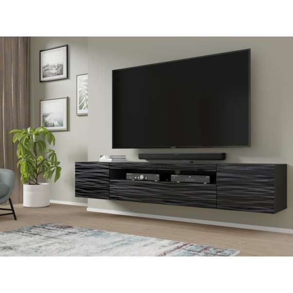 Tv-benk AURA 200 cm - svart sahara - 3 dører