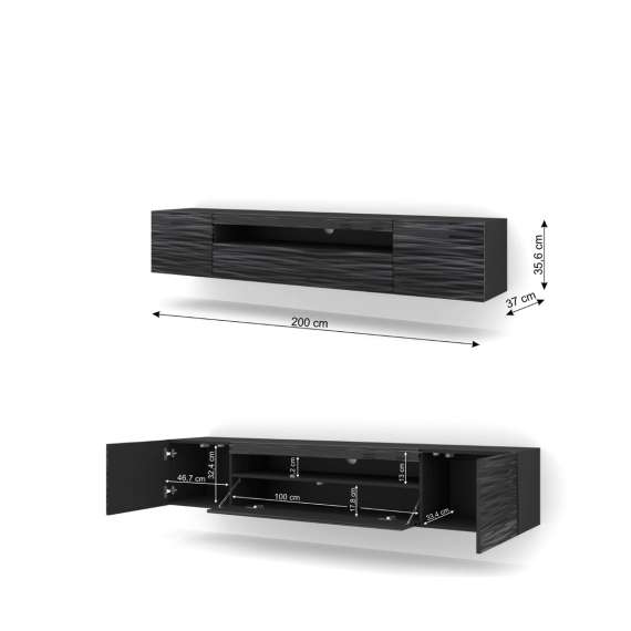 Tv-benk AURA 200 cm - svart sahara - 3 dører