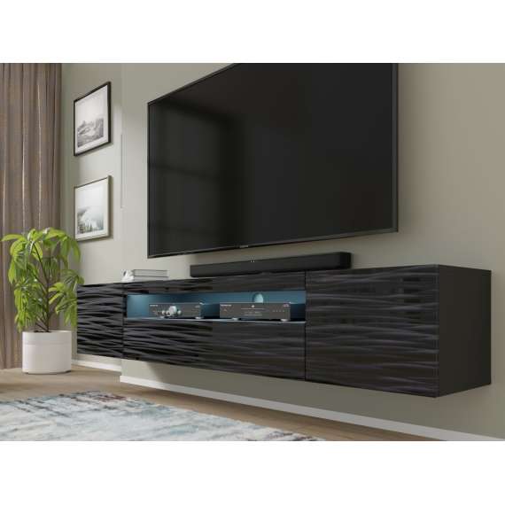 Tv-benk AURA 200 cm - svart sahara - 3 dører