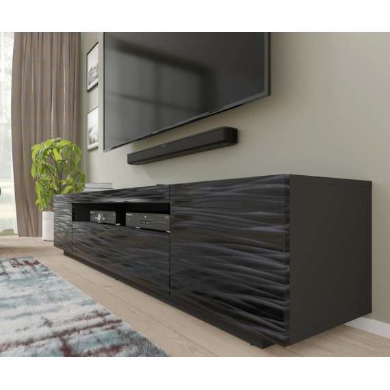 Tv-benk AURA 200 cm - svart sahara - 3 dører