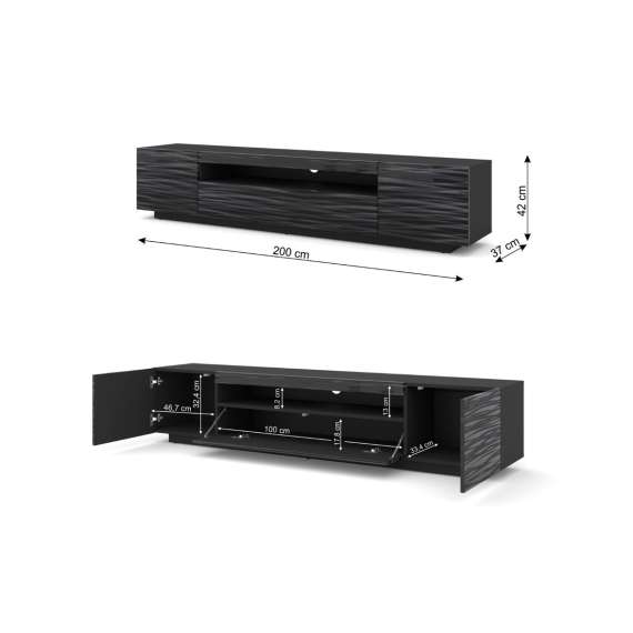 Tv-benk AURA 200 cm - svart sahara - 3 dører
