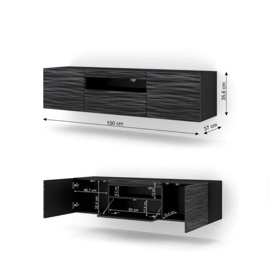 Tv-benk AURA 150 cm - svart sahara - 3 dører