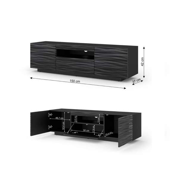 Tv-benk AURA 150 cm - svart sahara - 3 dører