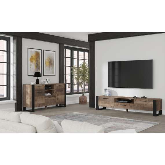 Tv-benk NUKA  200 cm - eik grange - 2 dører