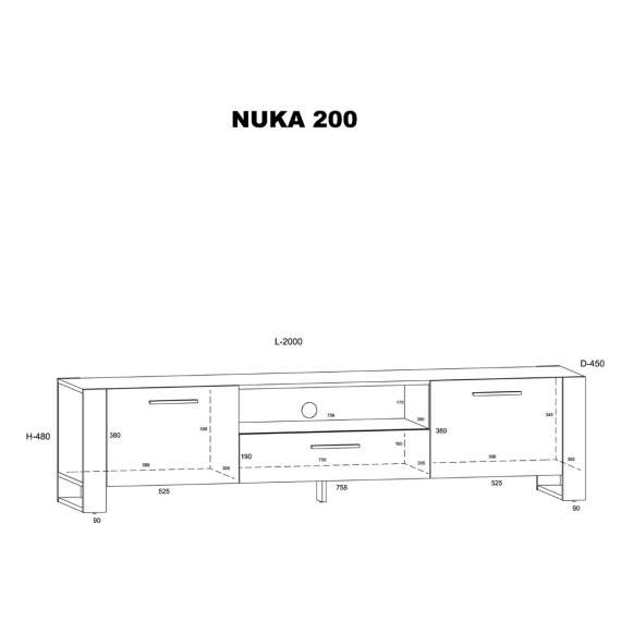 Tv-benk NUKA  200 cm - eik grange - 2 dører