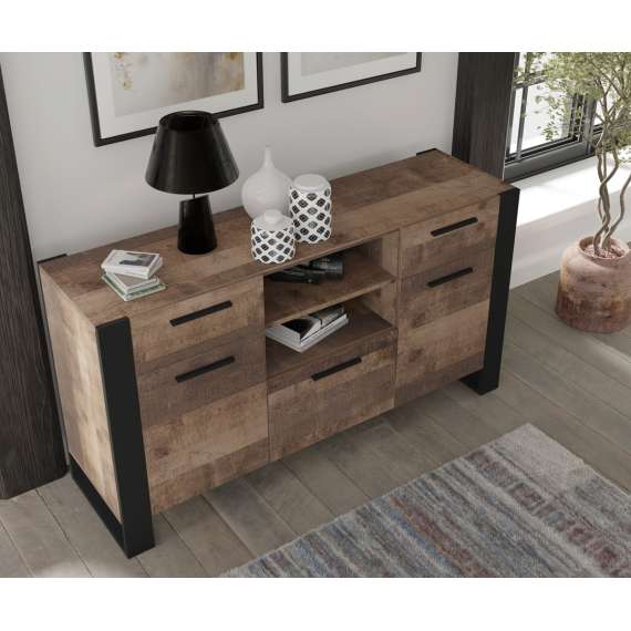 Skjenk NUKA 155x87 cm - eik grange - 3 dører - 2 skuffer