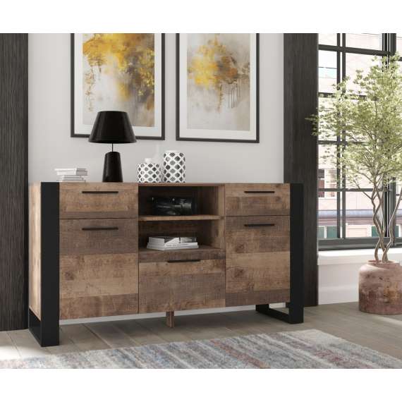 Skjenk NUKA 155x87 cm - eik grange - 3 dører - 2 skuffer