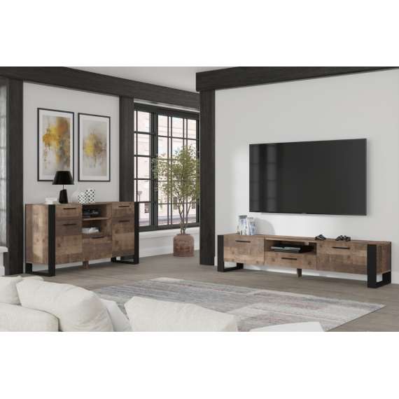 Skjenk NUKA 155x87 cm - eik grange - 3 dører - 2 skuffer