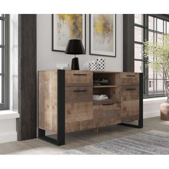 Skjenk NUKA 155x87 cm - eik grange - 3 dører - 2 skuffer